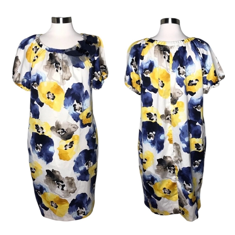Simply Vera Wang L floral dress yellow blue